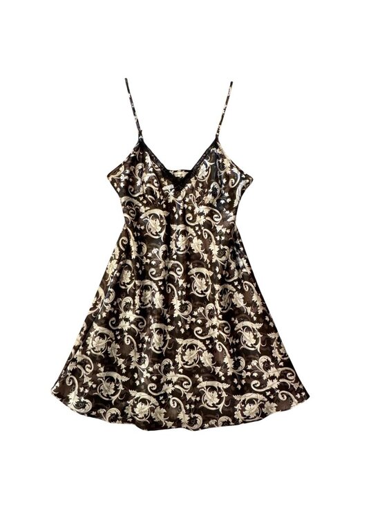 Adonna Dresses & Skirts - Adonna Black Silver Floral Slip Dress Satin Size M Whimsygoth Coquette Tie Back